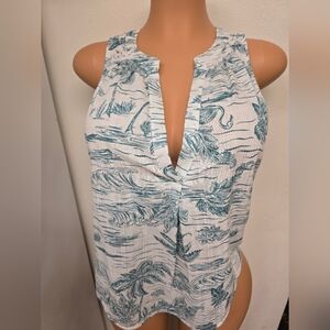 Women's Sleeveless Top with Teal Print
